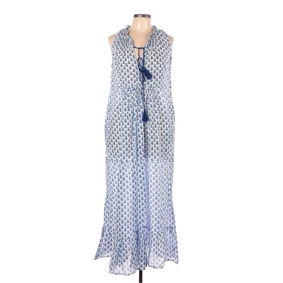 Dresses & Skirts - Bohemian Cotton Blue and White Block Print Casual Dress size Large